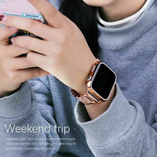 Bling Stainless Steel iWatch Band Case For Apple Watch Series 8 7 6 5 4 3 2 1 SE - Picture 8 of 16