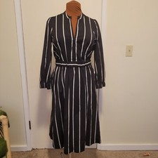 J Crew Re-Imagined Black Stripe All Cotton Dress S/M Long Sleeve
