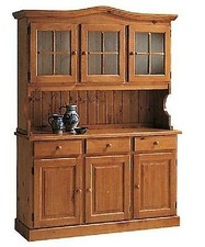 CREDENZA IN PINO BASE + ALZATA CRISTALLIERA LEGNO COLORE MIELE - NOCE - NATURALE