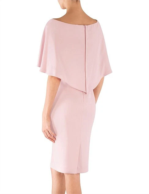 CARLA ZAMPATTI Pink Crepe Cape DRESS Size Aus 8 Cocktail Party Wedding Event - image 3 of 4
