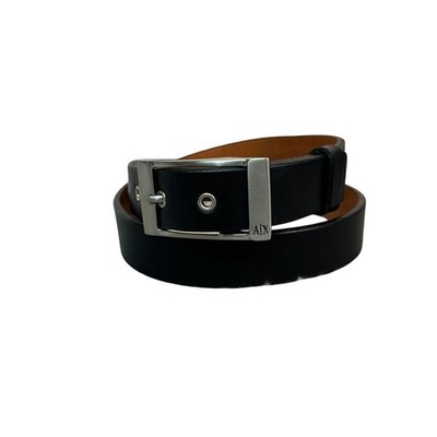 Armani Exchange Mens Black Leather Belt Silver AX Logo Buckle Size 34 K6BE040