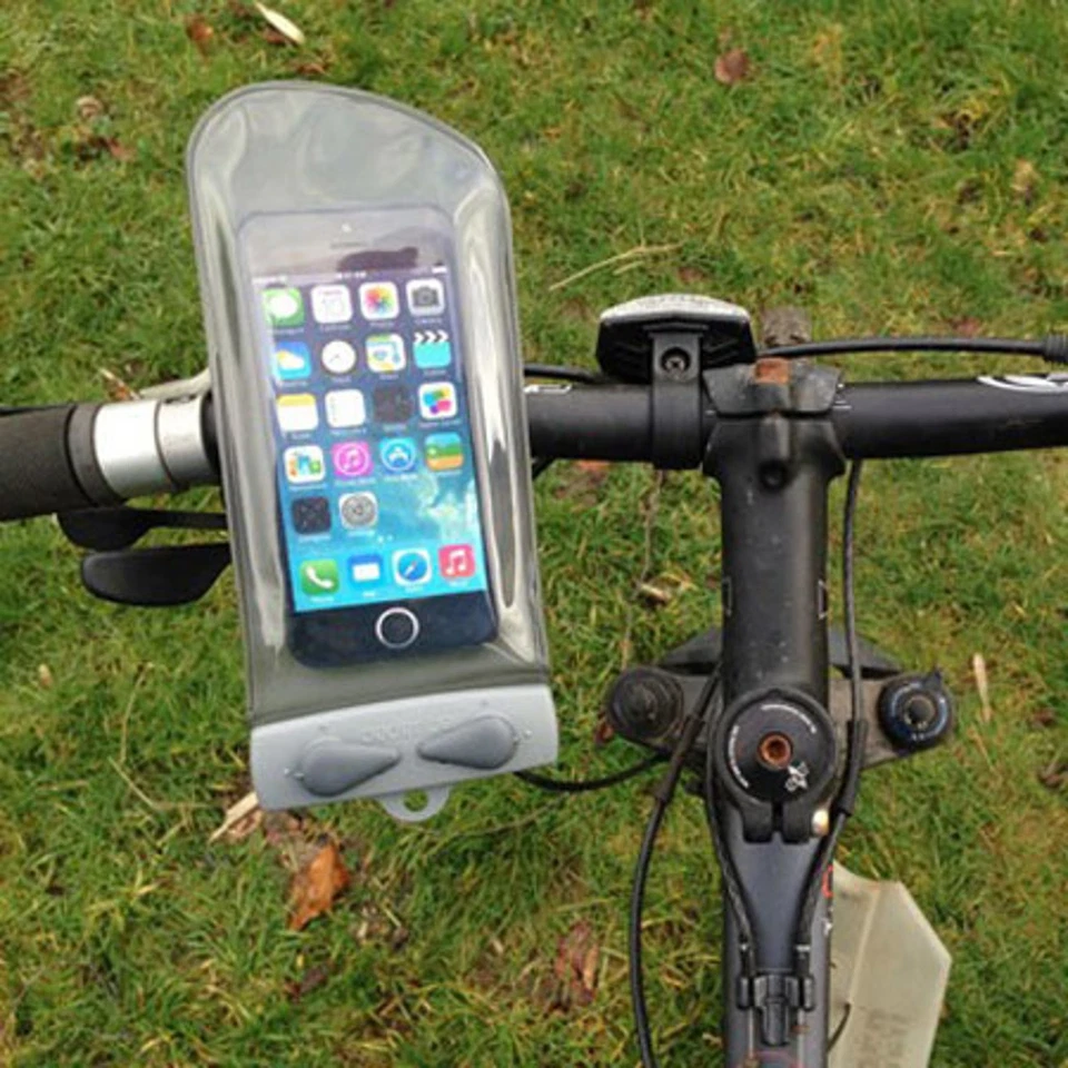 Funda de teléfono impermeable montada en bicicleta Aquapac Mini, gris frío Foto 3 de 4