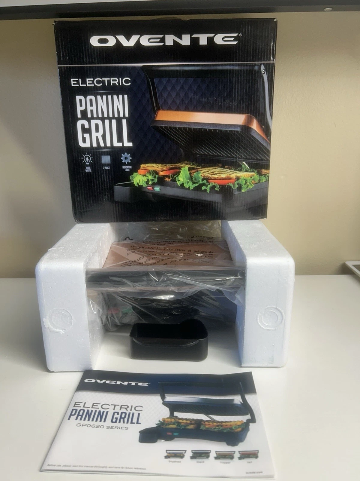 Electric Panini Press Grill with Non-Stick 2 Slices Plate, Copper GP0620CO
Opens in a new window or