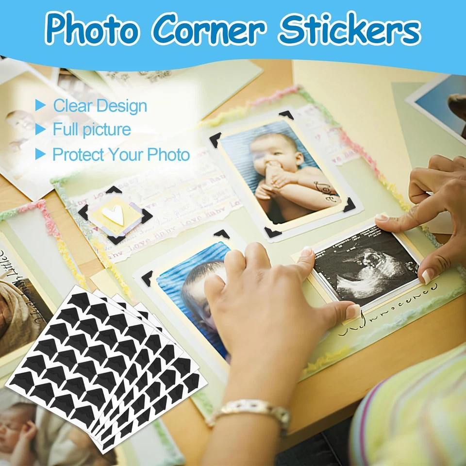 432 piezas esquinas de fotos autoadhesivas sin ácido para álbumes de recortes, negras Foto 4 de 4