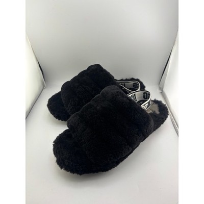 UGG Fluff Yeah Slide Black Sheepskin Elastic Strap Platform Slipper Womens 9