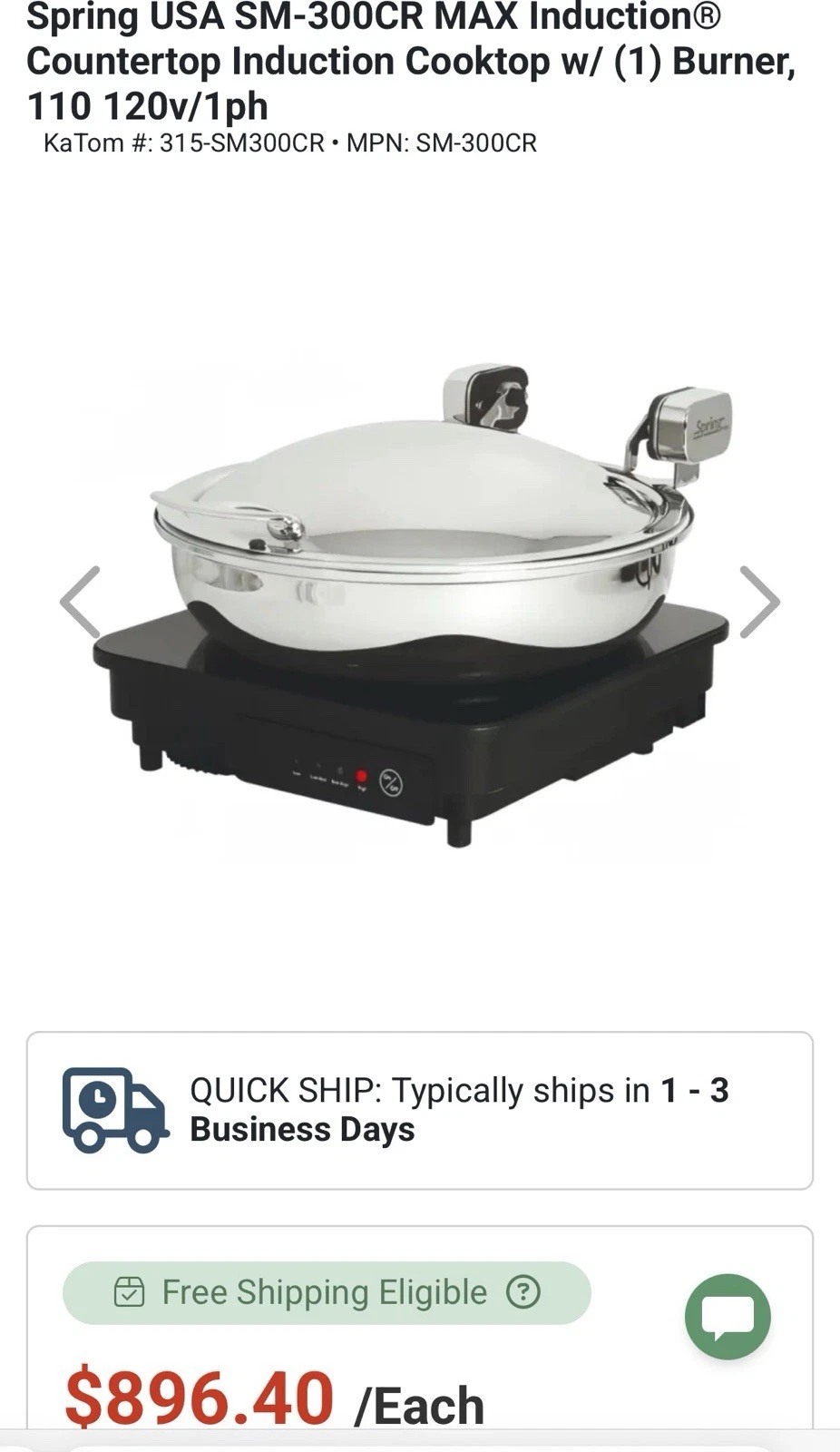 Spring USA SM-300CR MAX Commercial Induction Cooktop 120V Countertop Burner NEW