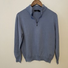 Canali Mens 1/4 Zip Sweater Light Blue Made in Italy Size 50/ M Merino Wool