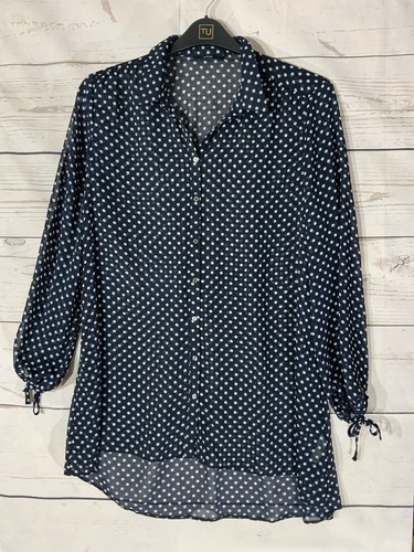 George, Damen Chiffon 3/4 Arm Bluse Größe 14 Blau mit Punkten (A10)