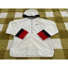 Nike Vintage 90s Windbreaker Half Zip Hoodie White Red Black Mens Large L 12-14