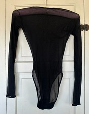 Mesh Semi-Transparent Black Bodysuit Approx Size S Long Sleeve Bottom Snap