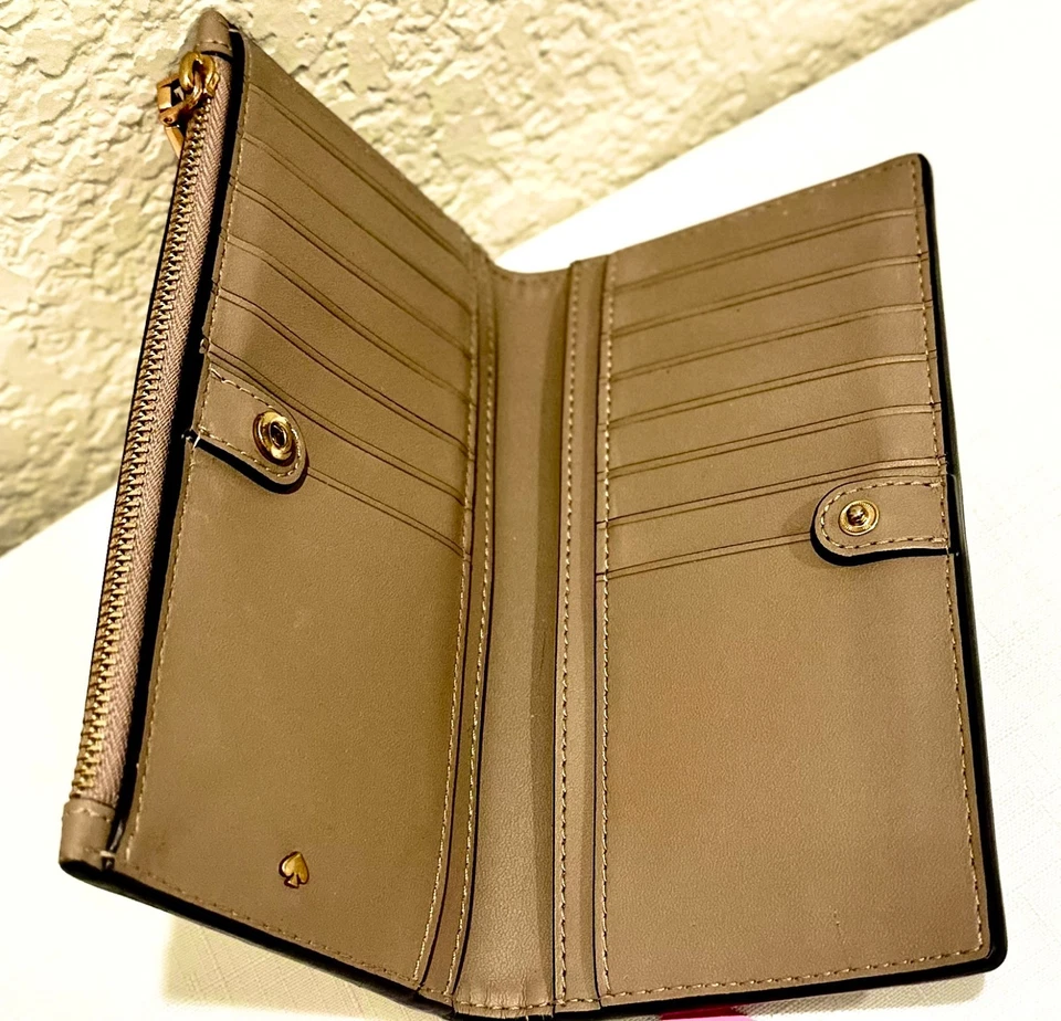 Cartera Kate Spade Flor Jacquard Cremallera Delgada - Natural Multi Plegable 6.75 x 3.5 pulgadas Foto 4 de 4