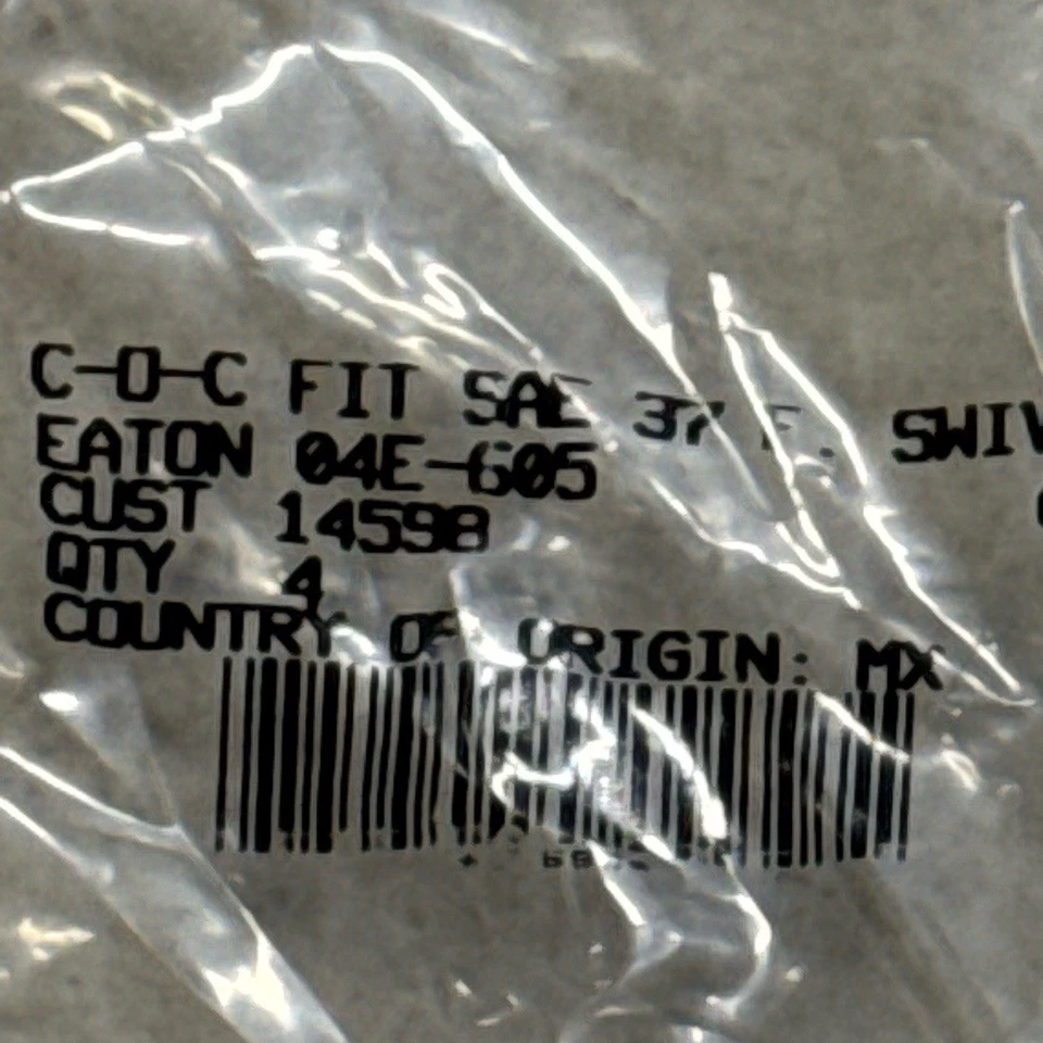 EATON Hydraulic Swivel Hose Fitting 1/4 Inch 04E-605 SAE 37 Degree Flare New-4PK - Image 3 of 4