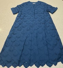Chico's Dress Women’s Sz  1.5=10 Blue Poplin Cutout Shirt Dress Eyelet Pockets