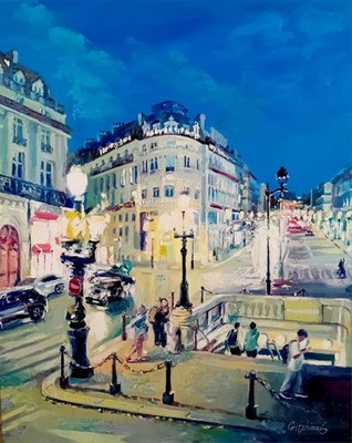 Ölgemälde Paris Abend Frankreich Stadtbild 50x40 E. Gritchina Unikat Zertifikat