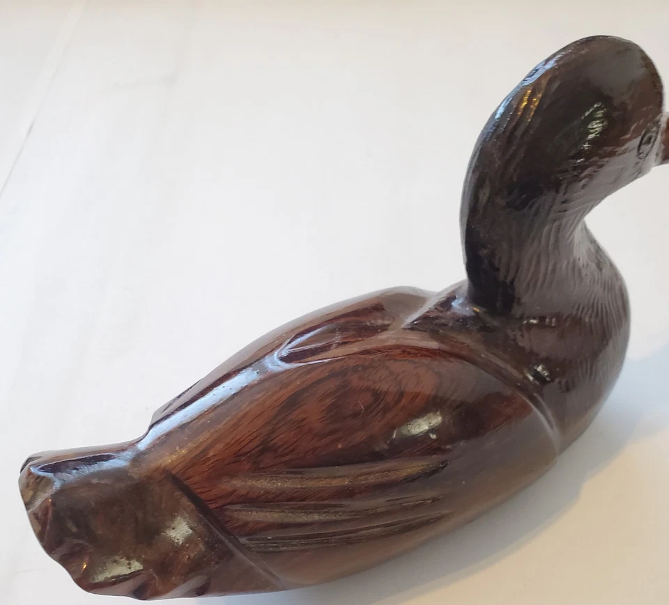Boneco vintage esculpido à mão madeira pato marrom escuro madeira maciça pato decoração para casa - Imagem 3 de 4