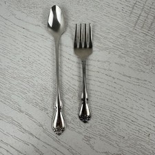 1881 Rogers Stainless Oneida True Rose Arbor Rose Toddler Youth Fork  Spoon Set