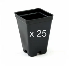 (25) Black Form Plastic Plant / Seedling / Nursery Pots - 2.5" Square Deep