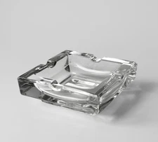 Mid-Century Full Lead Crystal Glass Square Ashtray