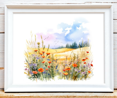 Floral Art Print, Wildflower Field Print, Botanical Nature Art Decor Print #46