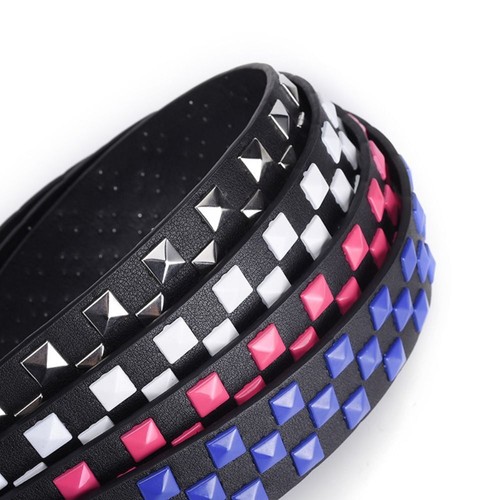 Rivet PU Leather Belt Wide Side Ins Jeans Decoration Punk Waist Belt Outdoor - Picture 6 of 16