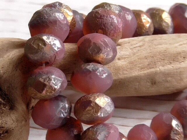 10 - 9 x 6 мм ЧЕШСКИЙ ТРАВЛЕНЫЙ МАТОВЫЙ ПАЛИСАНДР ОПАЛИН, МЕДЬ AB ГРАНЕНЫЙ RONDELLE БИСЕР - Изображение 3 из 4