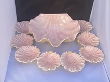 Huge Handmade Ceramic Shell W/ Matching Bowls Of Elegant Nautical Service For 8