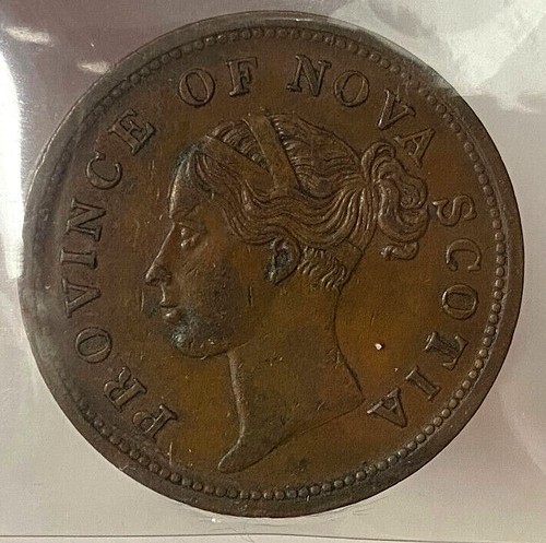 NOVA SCOTIA CANADA VICTORIA ONE PENNY TOKEN 1840 NS2C1 BRETON 873 - ICCS AU40 - Zdjęcie 1 z 3