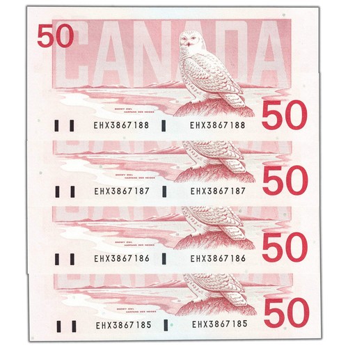 $50 1988 Bank of Canada Notes EHX Replacement Prefix BC-59aA - 4 Consec AU+/UNC - Picture 2 of 2