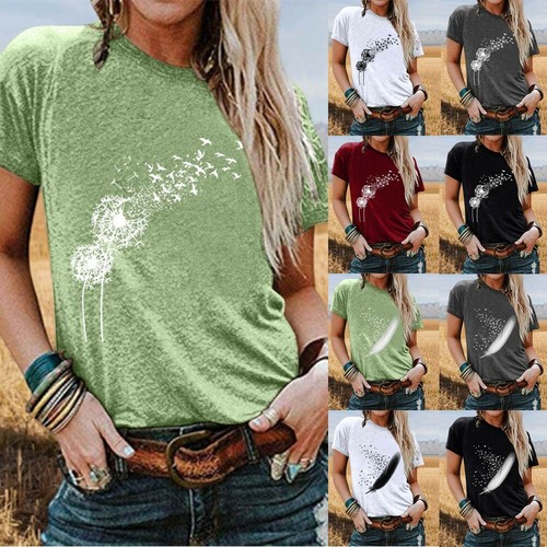 Fashion Women Printed Casual Shirts O-Neck Funny T shirt Loose Short Sleeve Tops