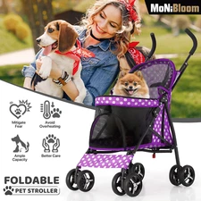 4 Wheels Pet Dog Stroller Breathable Travel Carrier Cage Storage Basket&Skylight