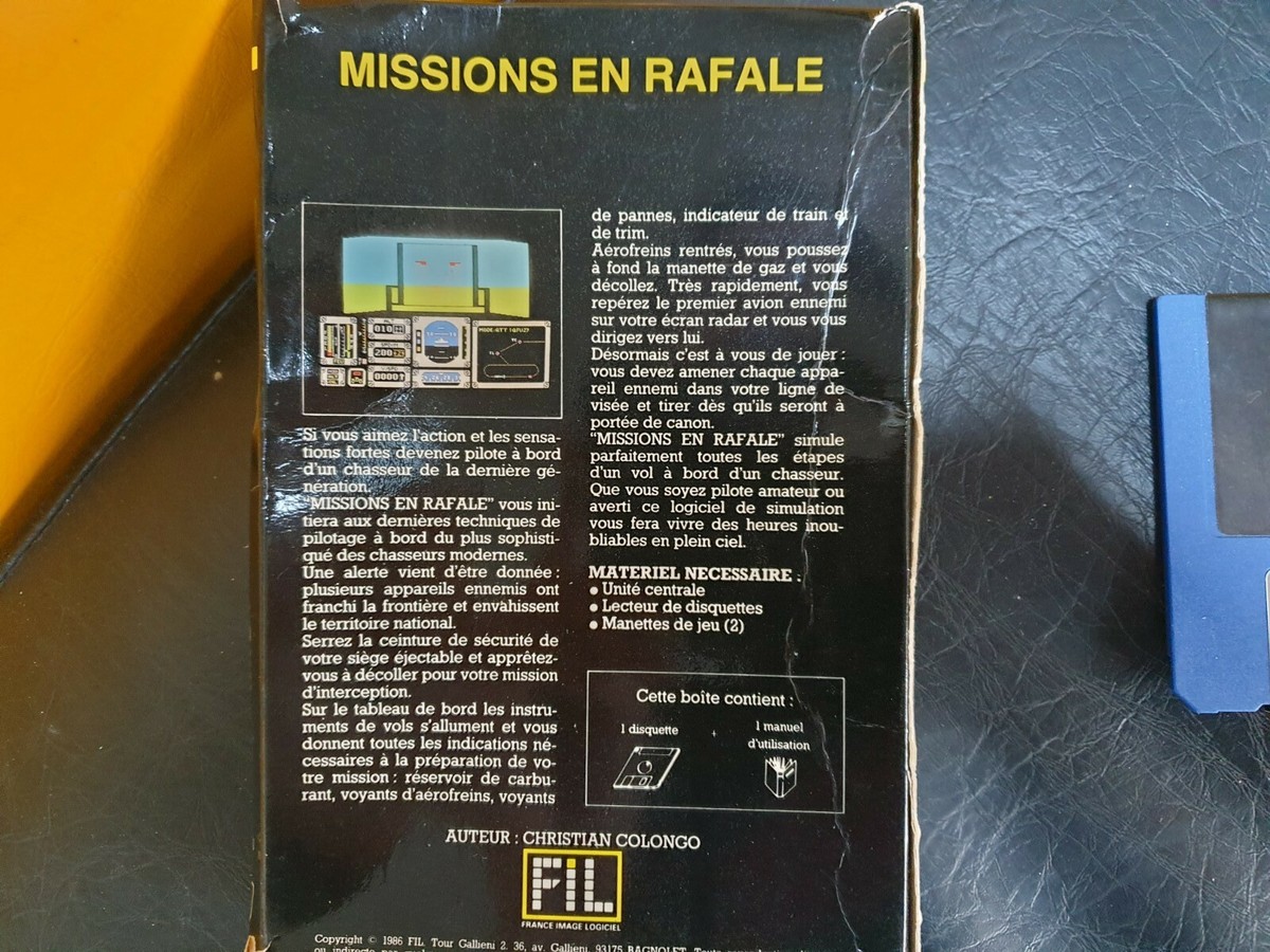 Jeu Sur Disquette – MISSIONS EN RAFALE – Thomson MO5 / TO7 (état Comme Neuf)