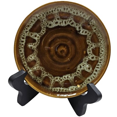 VINTAGE CANONSBURG BROWN DRIP GLAZE DINNER PLATE 5''..BROWN GREEN DRIP GLAZE