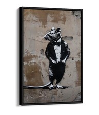 BANKSY RAT IN TUXEDO GRAFFITI -FLOAT EFFECT FRAMED CANVAS WALL ART PRINT