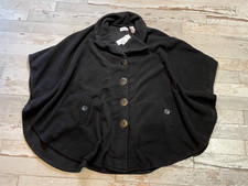 Le Moda Collar Cape Poncho Shirt Wrap Black Buttons Pockets Low-pile Fleece Nwt