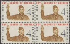 Boy Scout Jubilee 1960  Block of 4 Vintage U.S. Postage stamps #1145