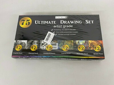 75pce Ultimate Drawing Set Color Graphite Metallic Watercolor, Charcoal Pencil