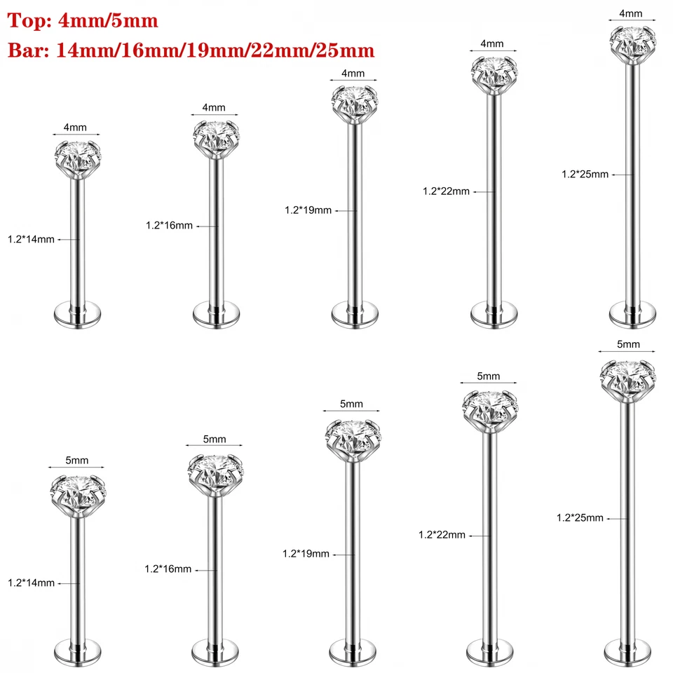 Piercing feminino de covinha labret longo de aço inoxidável 8 peças - Imagem 4 de 4