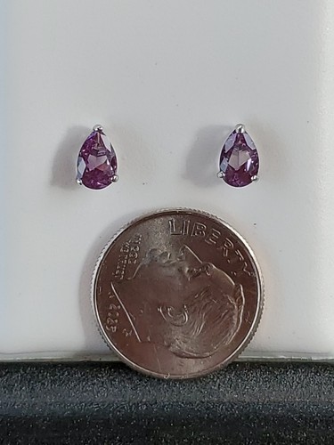 Alexandrite Labcreated Pear Cut Stud Earrings 14kt Solid White Gold - Picture 3 of 24