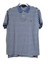 Polo Ralph Lauren Custom Fit Collar SS Shirt Mens L Blue White Striped RED Pony