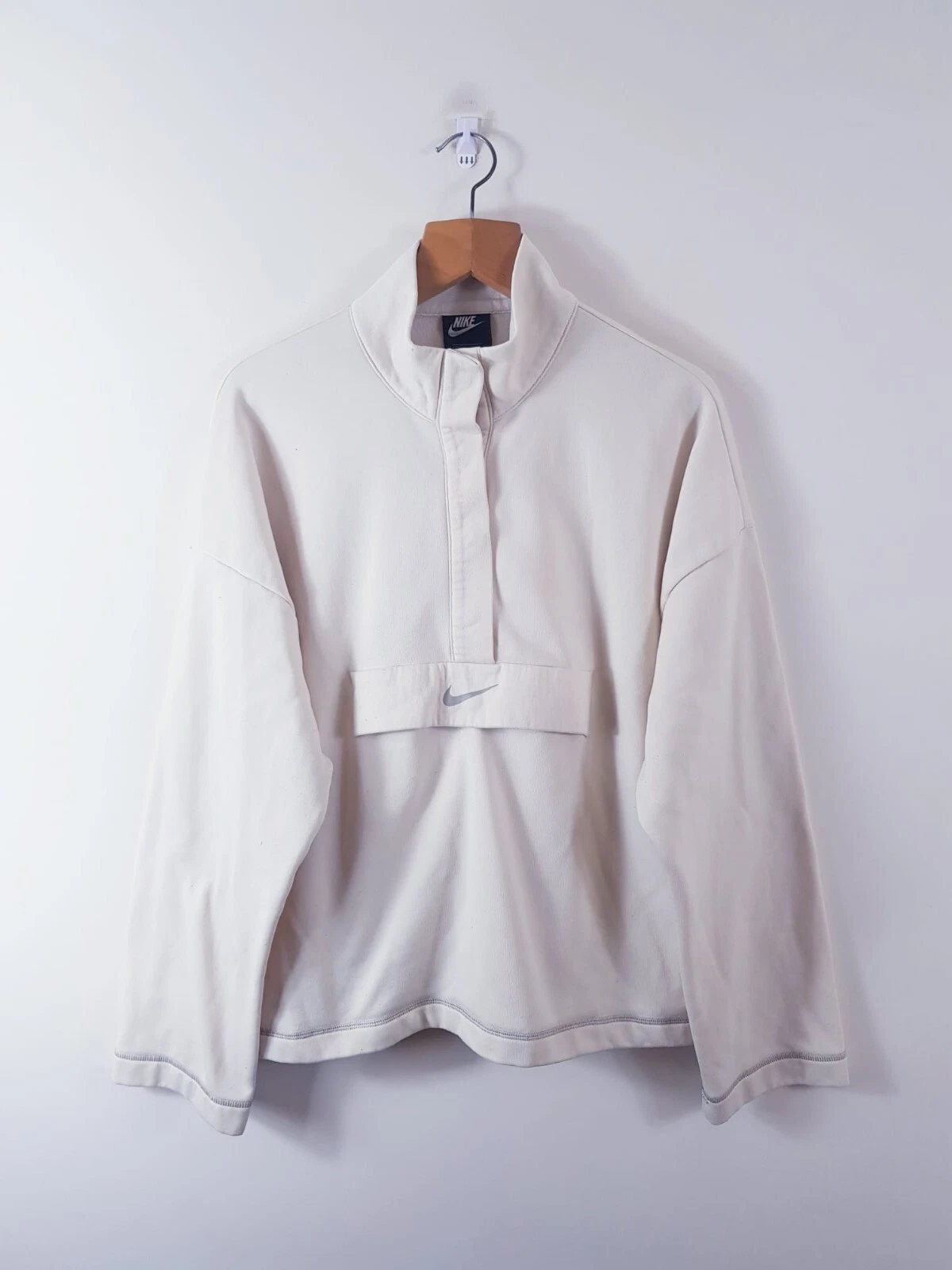 Nike Windbreaker XL Mens Beige Long Sleeve Pullover Lined High-Neck Swoosh Logo