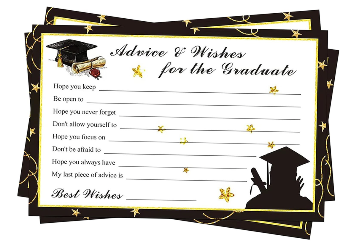 Quzzil 114-Piece Graduation Party Favors Set – Advice Cards, Pens, Wood Box & Sign For High School Or College Grad - View #13