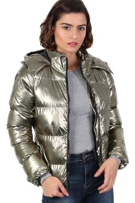 ladies metallic puffer jacket