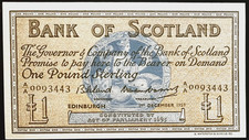 Bank of Scotland  �1 POUND BANKNOTES- 1st DECEMBER 1959 *A/A 0093443 *NOTES X 1