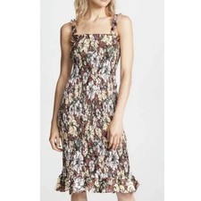 Faithful the Brand brown and yellow floral smocked ruffle hem linen dress Size 4