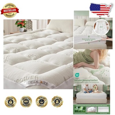 Queen Mattress Topper Bamboo Viscose Pillow Top Pad Deep Pocket Breathable Soft