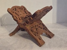 Vintage  Hand Carved Wooden Book Holder Folding Bible  Display Stand