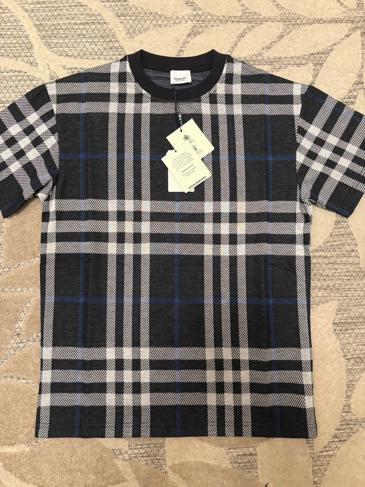 Burberry navy plaid button-down shirt in size small-image