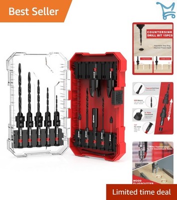 Countersink Drill Bit Set 15PCS High Speed Steel Woodworking Countersink