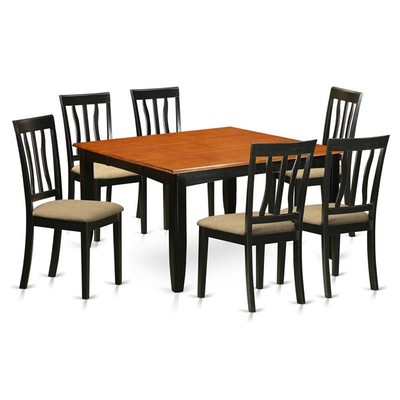 East West Furniture Parfait 7-piece Dining Set with Linen Seat in Black/Cherry