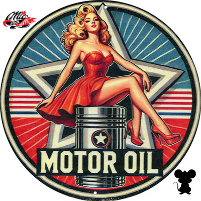 Blechschild Rund (516)   Motor Oil Pin-Up Girl   Retro Garage Star Design